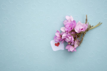 Bouquet of violets on a pink background
