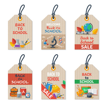 Set Of Back To School Tags On Craft Paper