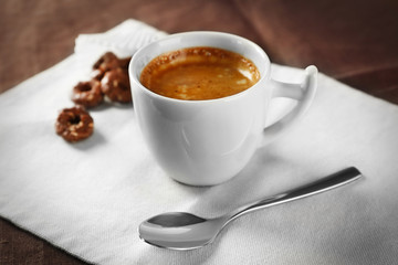 Cup of coffee on table, closeup