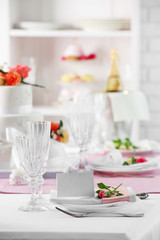 Beautiful served table for wedding or other celebration in restaurant