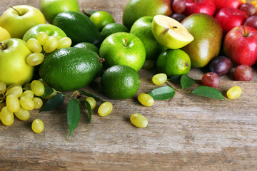 Fruits on wooden background