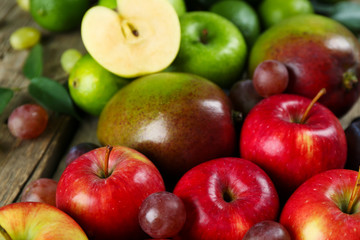 Fruits on wooden background