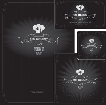 set of elements for design style restaurant in the style of black and white film