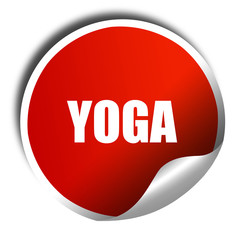 yoga, 3D rendering, red sticker with white text