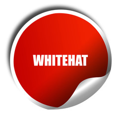 whitehat, 3D rendering, red sticker with white text