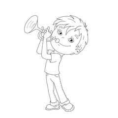Coloring Page Outline Of cartoon Boy playing the trumpet