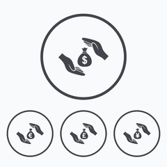 Fototapeta premium Hands insurance icons. Money savings signs.