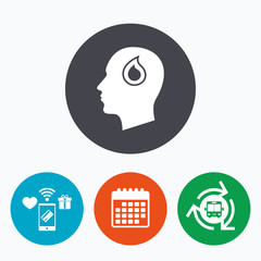 Head with drop sign icon. Male human head.