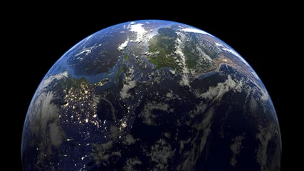 Foto auf Acrylglas Vollmond und Bäume Erde Planet Sonnensystem 3D-Rendering