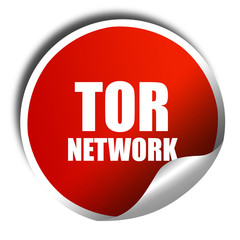 tor network, 3D rendering, red sticker with white text