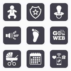 Baby infants icons. Buggy and dummy symbols.