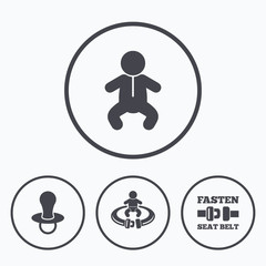 Baby infants icons. Fasten seat belt symbols.