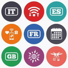 Language icons. IT, ES, FR and GB translation.