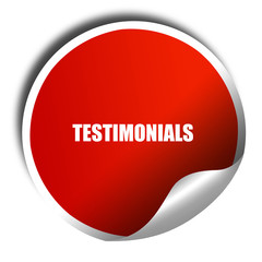 testimonials, 3D rendering, red sticker with white text
