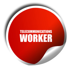 telecommunications, 3D rendering, red sticker with white text