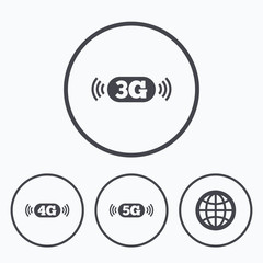 Fototapeta premium Mobile telecommunications icons. 3G, 4G and 5G.