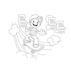 Coloring Page Outline Of cartoon Boy on the skateboard in the ci