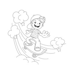 Coloring Page Outline Of cartoon Boy on the skateboard