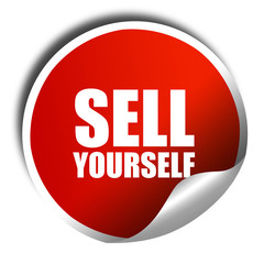 sell yourself, 3D rendering, red sticker with white text