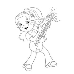 Coloring Page Outline Of cartoon girl playing the guitar