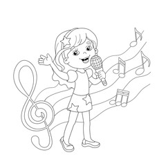 Coloring Page Outline Of cartoon girl singing a song