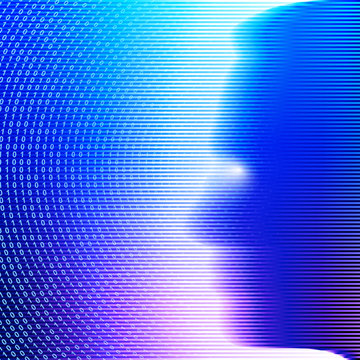 Face of a man on futuristic shining background of binary code and lines; Eps10