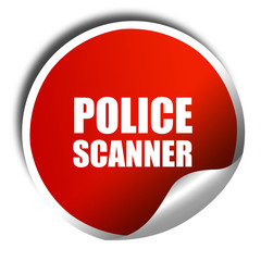 police scanner, 3D rendering, red sticker with white text