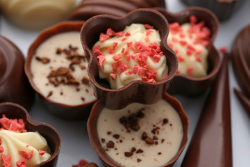 Assorted chocolate candies, close up