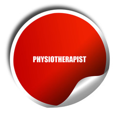 physiotherapist, 3D rendering, red sticker with white text