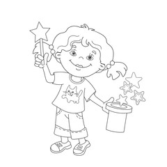 Coloring Page Outline Of cartoon girl showing the trick