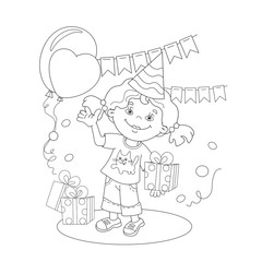 Coloring Page Outline Of girl with a gift at the holiday