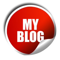 my blog, 3D rendering, red sticker with white text