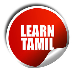learn tamil, 3D rendering, red sticker with white text