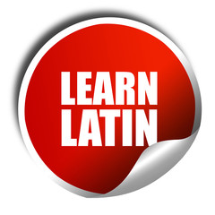 learn latin, 3D rendering, red sticker with white text