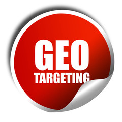geo targeting, 3D rendering, red sticker with white text