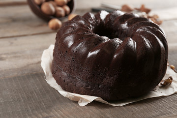 Chocolate muffin cake, on the table