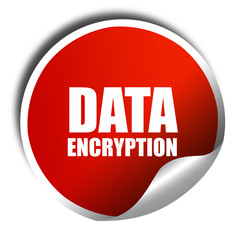 data encryption, 3D rendering, red sticker with white text