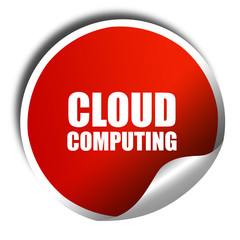 cloud computing, 3D rendering, red sticker with white text