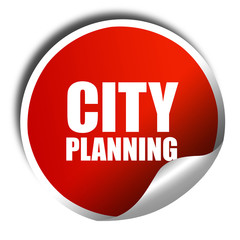 city planning, 3D rendering, red sticker with white text