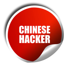 chinese hacker, 3D rendering, red sticker with white text
