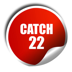 catch, 3D rendering, red sticker with white text