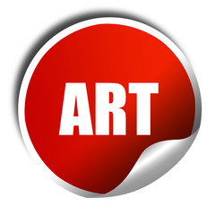 art, 3D rendering, red sticker with white text