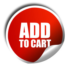 add to cart, 3D rendering, red sticker with white text