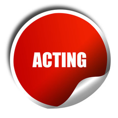 acting, 3D rendering, red sticker with white text