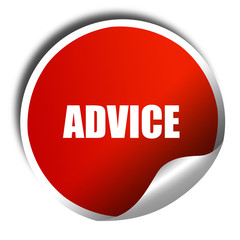 advice, 3D rendering, red sticker with white text