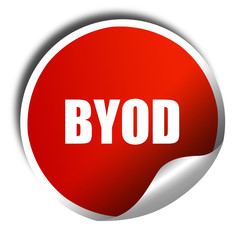 byod, 3D rendering, red sticker with white text