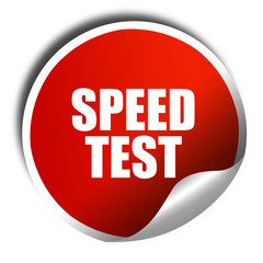 speed test, 3D rendering, red sticker with white text