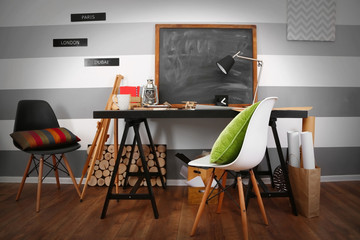 Workplace of creative person indoors
