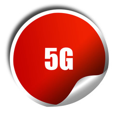 5g, 3D rendering, red sticker with white text