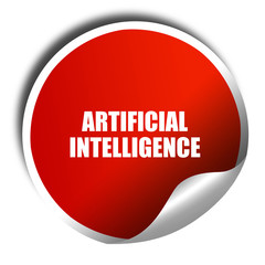artificial intelligence, 3D rendering, red sticker with white te